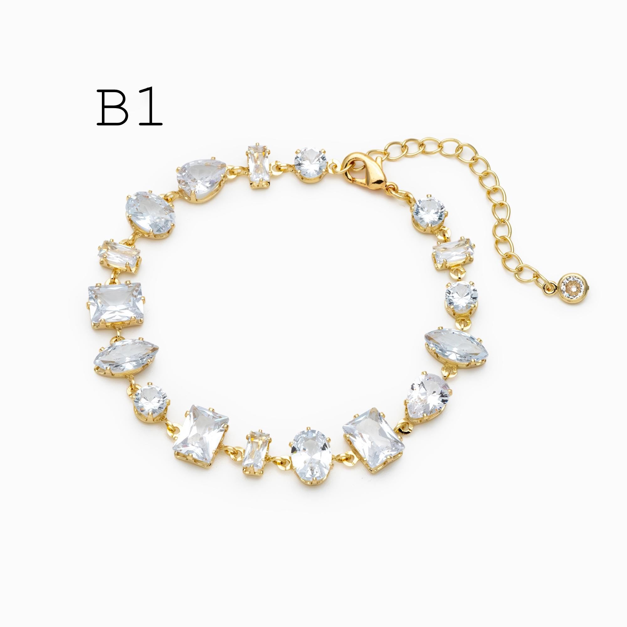 Sparkly CZ Pave Bracelet, Beaded Tennis Bracelets, Gold/ Rhodium plated Brass, Geometric Adjustable Bracelet (GB-4695)